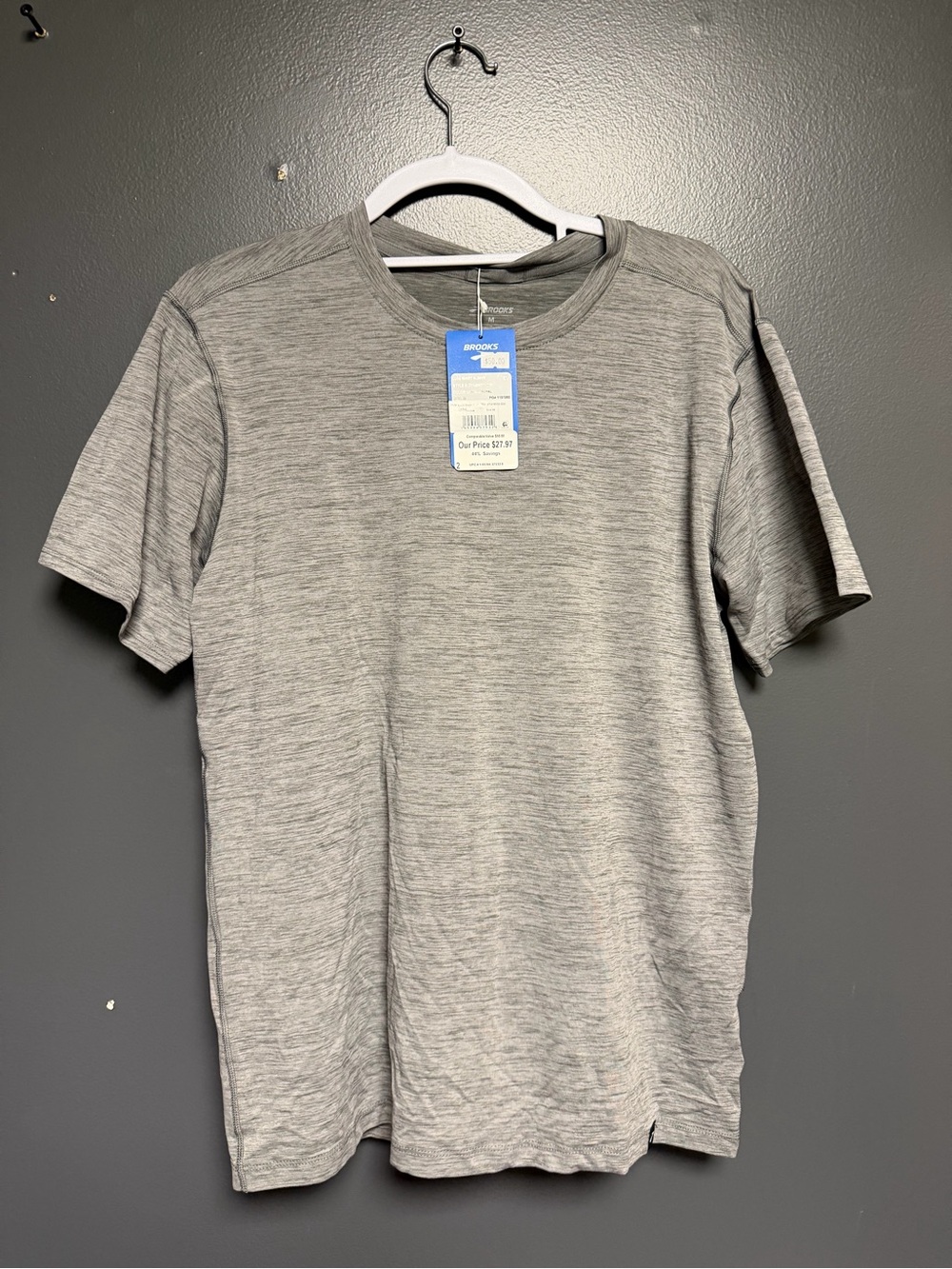 NWT Brooks Running Luxe Short Sleeve Tee Heather Charcoal Grey Mens Medium M